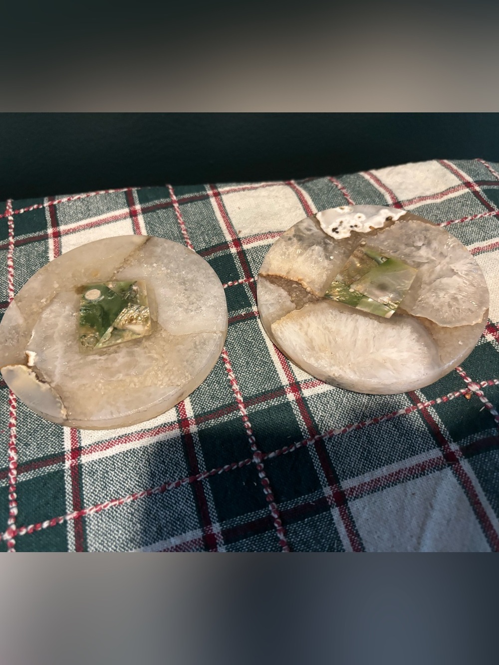 Anthropologie Round Agate Coasters with Green Abalone Inlay - Set of 2
